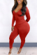 Red Sexy Solid Backless V Neck Skinny Jumpsuits