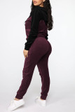 Fuchsia Casual Solid Patchwork Zipper Hooded Collar Long Sleeve Two Pieces