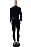 Black Sportswear Striped Patchwork O Neck Long Sleeve Two Pieces