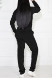Black Casual Solid Pocket Hooded Collar Long Sleeve Two Pieces