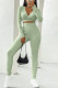 Green Casual Sportswear Solid Basic V Neck Long Sleeve Two Pieces