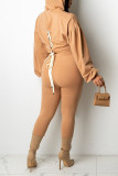 Ink Green Casual Solid Bandage Patchwork Hooded Collar Long Sleeve Two Pieces