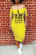 Yellow Off The Shoulder Short Sleeves One word collar Mid-Calf Patchwork Casual Dresses