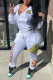 White Fashion Casual Print Basic Hooded Collar Long Sleeve Two Pieces