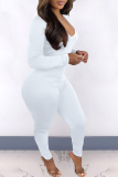 White Sexy Solid Backless V Neck Skinny Jumpsuits