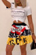 Yellow Casual Print Patchwork O Neck Short Sleeve Two Pieces