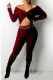 Red Sexy Solid Patchwork Knotted V Neck Long Sleeve Two Pieces(Without Belt)
