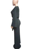 Grey Casual Solid Patchwork O Neck Long Sleeve Two Pieces