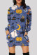 Blue Fashion Casual Print Basic Hooded Collar Long Sleeve Dresses