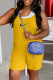 Yellow Fashion Street Print Patchwork U Neck Loose Rompers