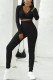 Black Casual Sportswear Solid Basic V Neck Long Sleeve Two Pieces