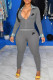 Grey Fashion Casual Print Patchwork Turndown Collar Long Sleeve Two Pieces