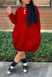 Red Casual Solid Patchwork O Neck Dresses