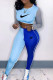 Baby Blue Fashion Casual Print Patchwork O Neck Long Sleeve Two Pieces