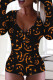 Black Punk Print Patchwork V Neck Skinny Bodysuits
