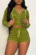Green Fashion Casual Solid Fold Zipper Collar Long Sleeve Two Pieces