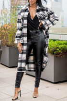 Black Fashion Casual Plaid Print Split Joint Turndown Collar Outerwear