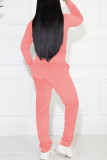 Deep Pink Casual Solid Pocket Hooded Collar Long Sleeve Two Pieces