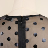 Black Sexy Print Polka Dot Patchwork See-through With Belt O Neck Princess Dresses