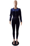 Deep Blue Sportswear Striped Patchwork O Neck Long Sleeve Two Pieces
