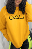 Yellow Casual Daily Print Patchwork O Neck Tops (squid game)