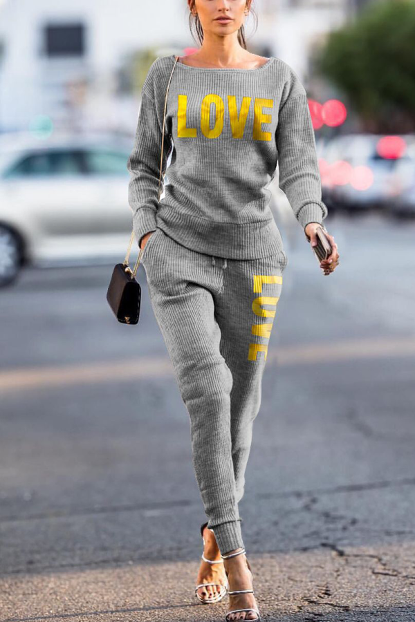 Grey Casual Solid Patchwork O Neck Long Sleeve Two Pieces