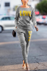 Grey Casual Solid Patchwork O Neck Long Sleeve Two Pieces