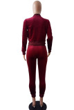 Wine Red Sportswear Striped Patchwork O Neck Long Sleeve Two Pieces