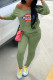 Green Fashion Casual Print Patchwork Long Sleeve Two Pieces