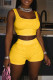 Yellow Solid Patchwork U Neck Sleeveless Two Pieces
