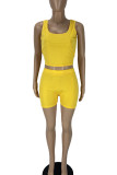 Red Solid Patchwork U Neck Sleeveless Two Pieces