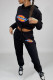 Black Fashion Casual Print Draw String Hooded Collar Long Sleeve Two Pieces