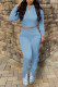 Sky Blue Casual Solid Patchwork Zipper Collar Long Sleeve Two Pieces