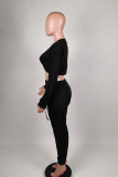 Black Casual Street Solid Patchwork Frenulum Asymmetrical O Neck Long Sleeve Two Pieces