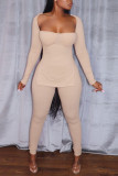 White Sexy Solid Split Joint Slit Square Collar Long Sleeve Two Pieces