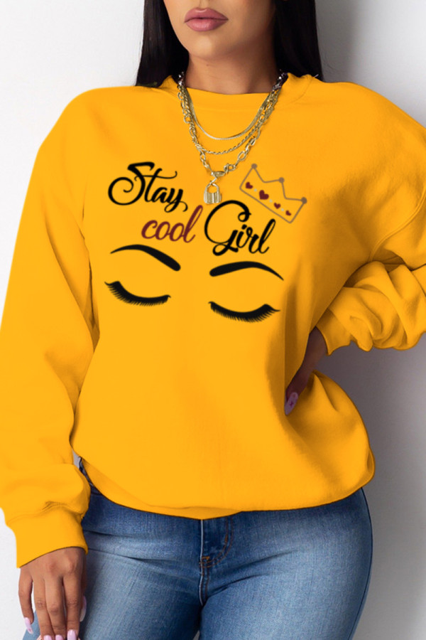 Yellow Casual Street Print Patchwork O Neck Tops