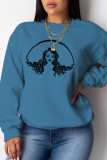 Blue Casual Street Print Patchwork O Neck Tops
