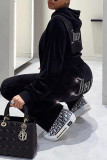 Blue Casual Solid Patchwork Hot Drill Hooded Collar Long Sleeve Two Pieces