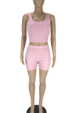 Red Solid Patchwork U Neck Sleeveless Two Pieces