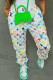White Fashion Elegant Print Patchwork Straight Bottoms