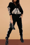 Black Casual Solid Patchwork Hooded Collar Long Sleeve Two Pieces