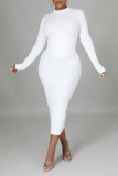 White Casual Solid Split Joint Half A Turtleneck One Step Skirt Dresses