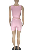 Red Solid Patchwork U Neck Sleeveless Two Pieces