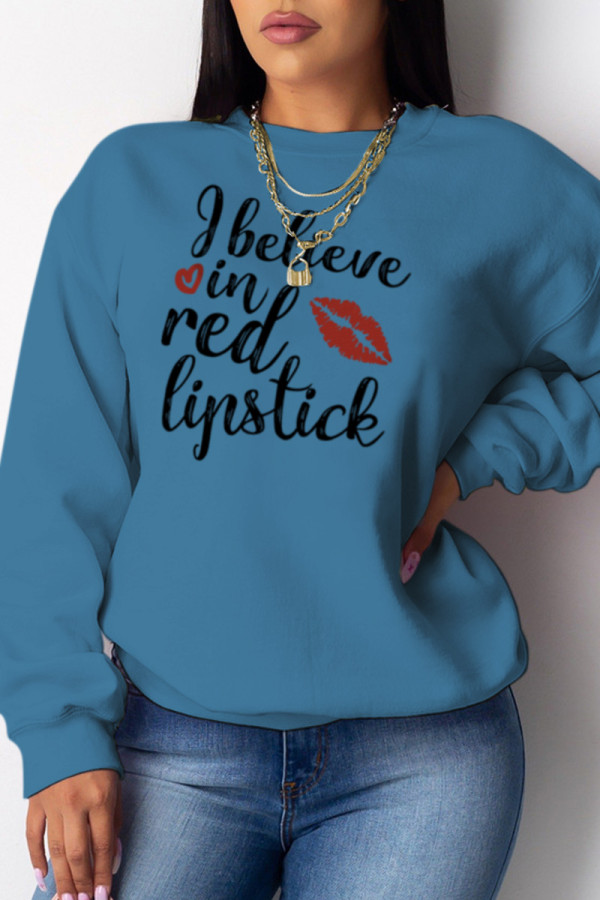 Blue Casual Sportswear Print Patchwork O Neck Tops