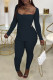 Black Casual Solid Patchwork Slit Square Collar Long Sleeve Two Pieces