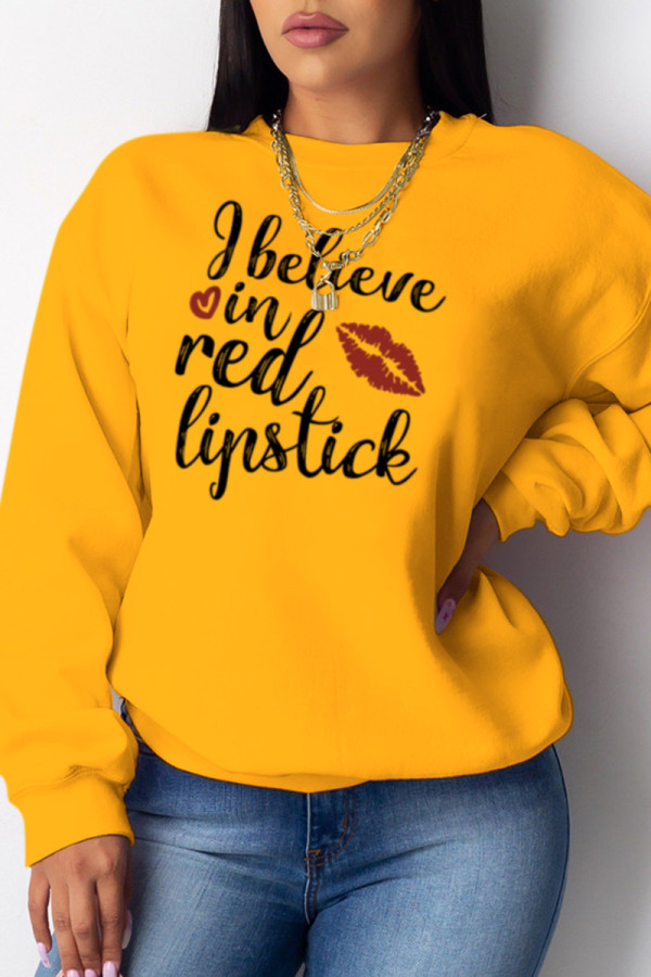 Yellow Casual Sportswear Print Patchwork O Neck Tops
