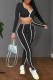 Black Casual Solid Patchwork U Neck Long Sleeve Two Pieces