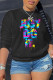 Black Casual Street Print Patchwork Letter O Neck Tops