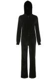 Blue Casual Solid Patchwork Hot Drill Hooded Collar Long Sleeve Two Pieces