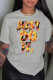 Grey Casual Daily Print Patchwork O Neck T-Shirts